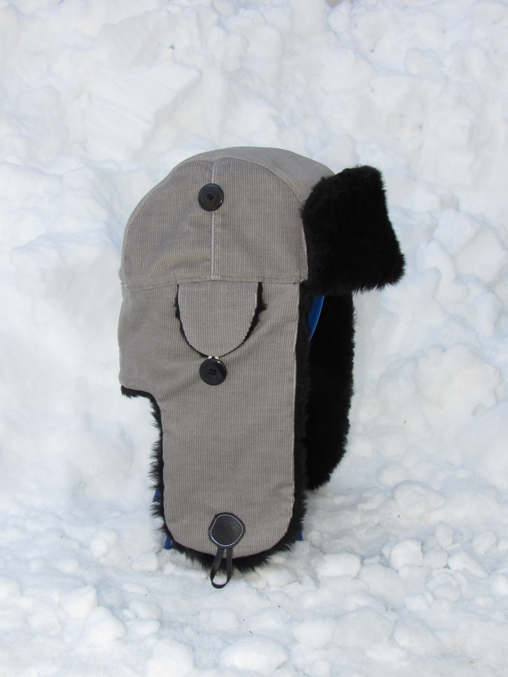 grey corduroy scrapper hat