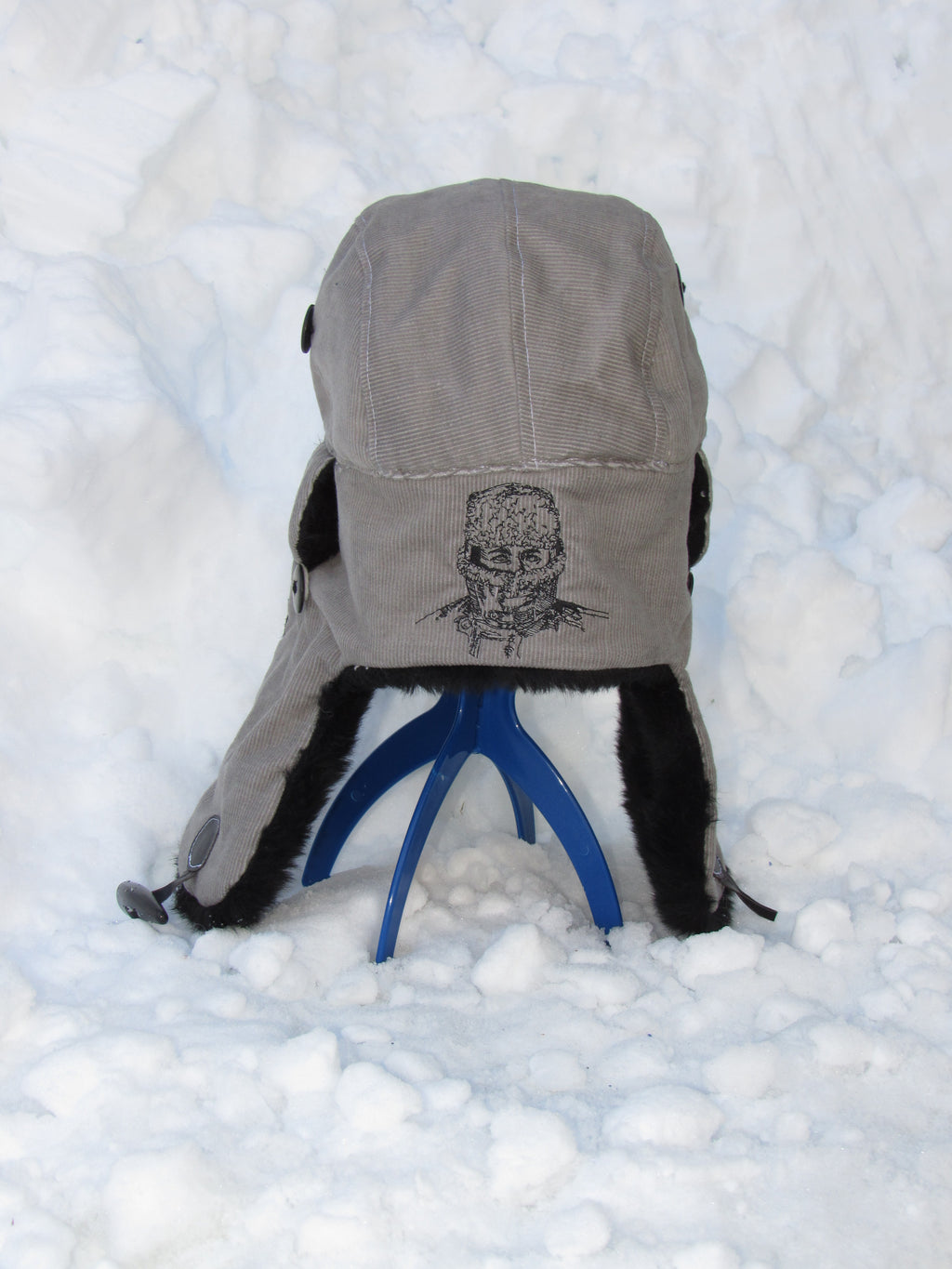 grey corduroy scrapper hat