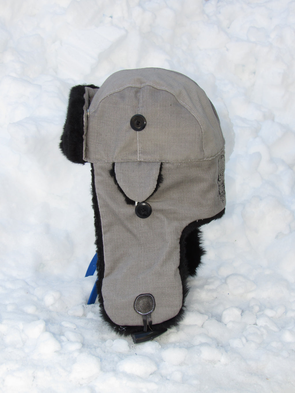grey corduroy scrapper hat